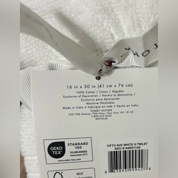 Tommy Hilfiger Set of 2 Solid White Hand Towels Cotton 16”X30” NEW - Picture 5 of 5